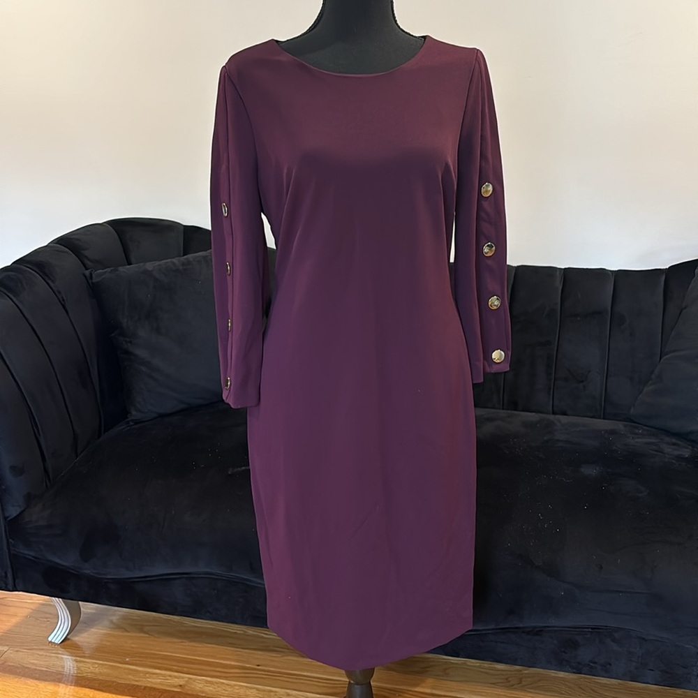 NWT Maroon dress has four gold buttons on sleeves